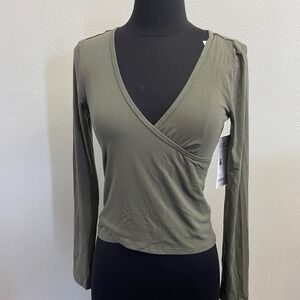 Athleta XL Fast Track With Ease Olive Green Rib Reversible Top Long Sleeve New